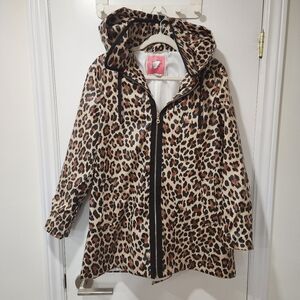 Kate Spade Aline Zip Up Matte Coated Rain Coat in Classic Leopard
